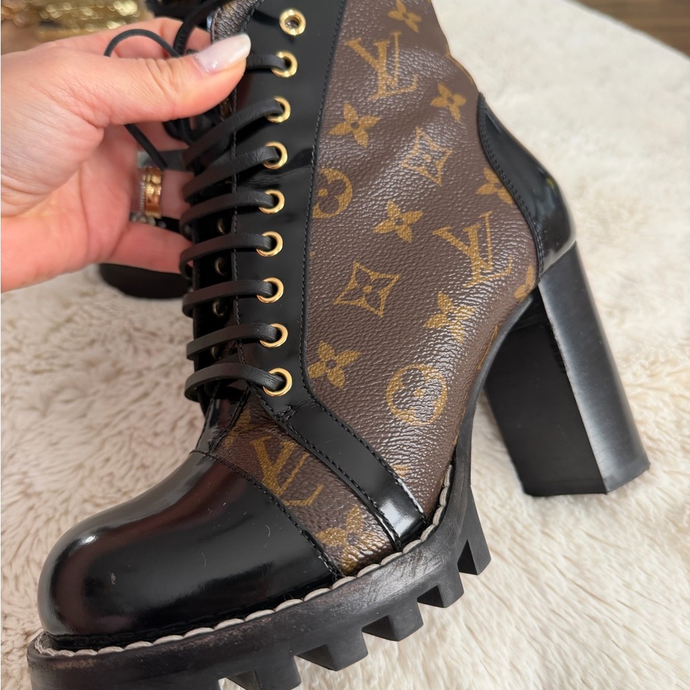 Louis Vuitton Women's Black and Brown Lace-Up Boots